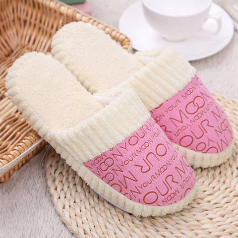 1 Pair Cozy Warm Coral Velvet Letter Print Slippers Slip On House Slippers Indoor Home Shoes