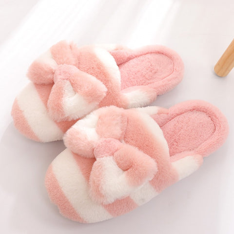 Slippers for Women, Fluffy Slip On House Memory Foam Teen Girls Cute Bow Slippers, Soft Indoor Home Slippers